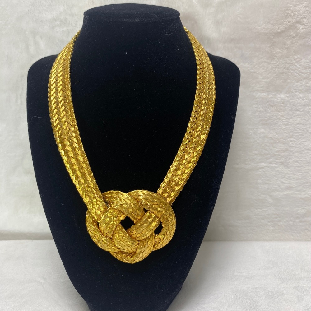 Gold Tone Braided Knot Chain Statement‎ Necklace Chunky Hollywood Recency Style